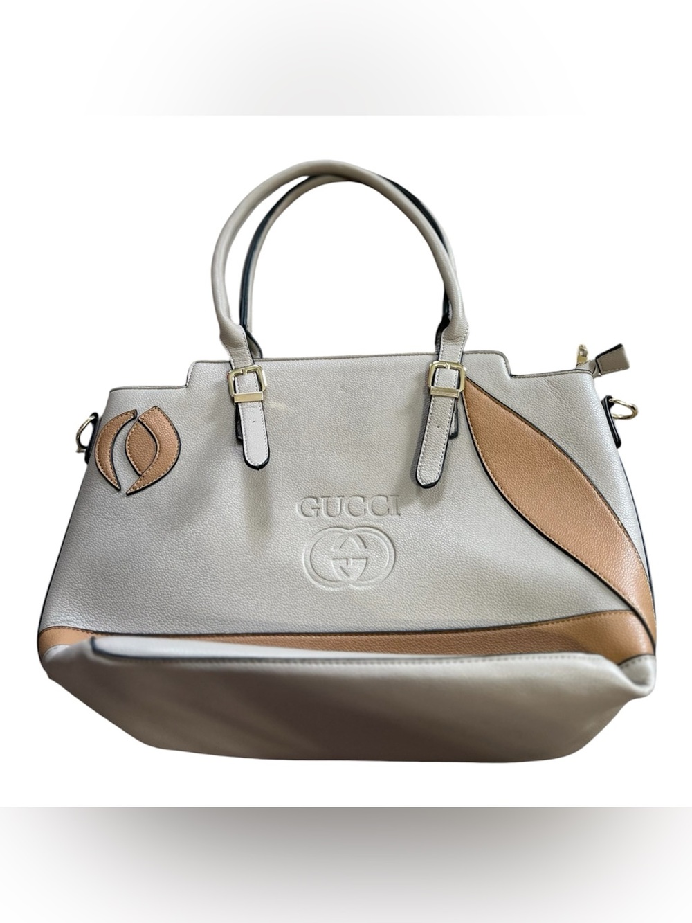🆕Designer inspired Gucci Pebbled Leather Tote in Off-White with Tan Accents